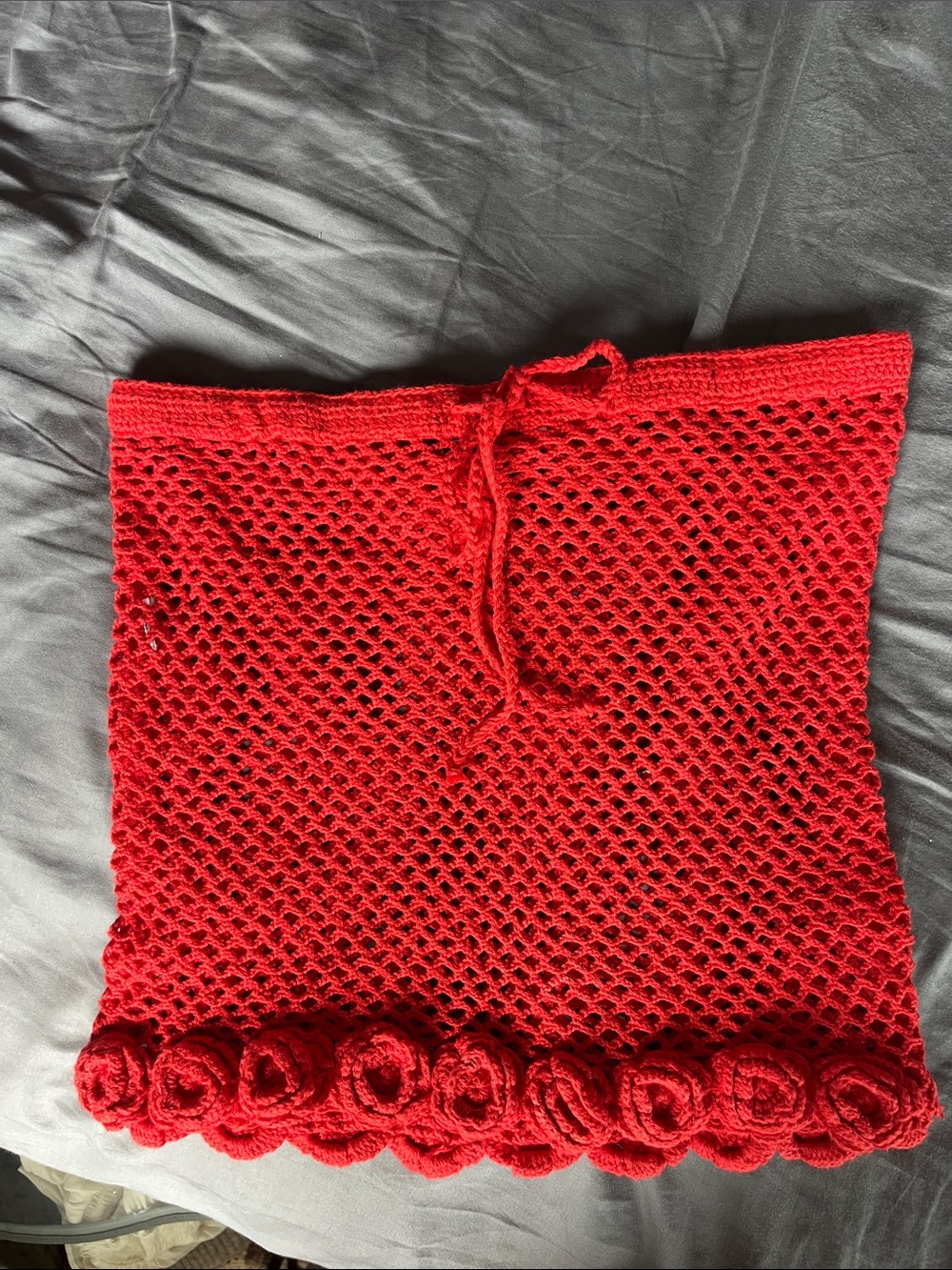 Mango Red Crochet Swim Coverup Skirt with Rosette Trim